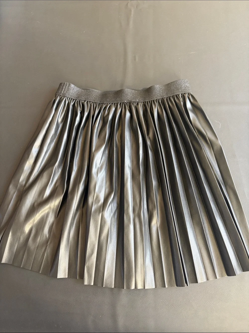Crewcuts Black Faux Leather Pleated Skirt Girls Size 12 Metallic Pleated